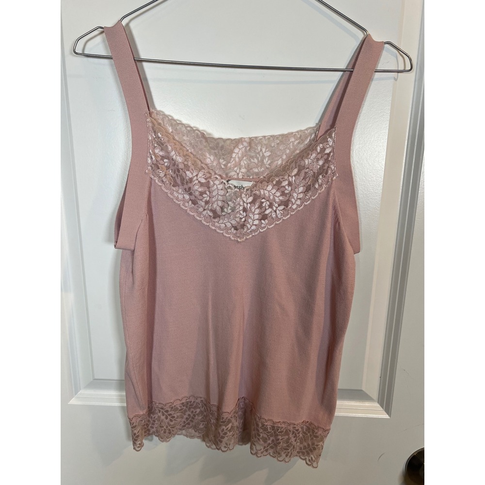 Dressbarn Womens Camisole Floral Lace Trim Knit Tank‎ Top Pink Size S